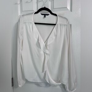 White House Black Market White Ruffle Blouse, Size 10